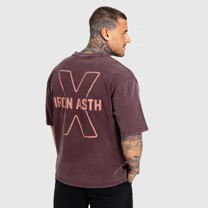Férfi póló Iron Aesthetics X Washed, burgundy-5