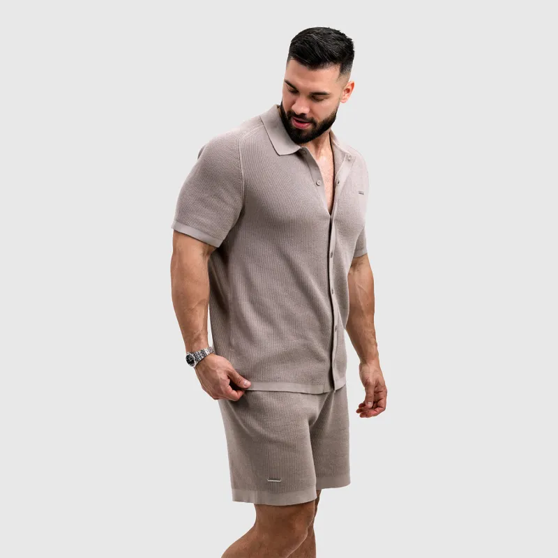 Férfi kötött ing Iron Aesthetics Vibe, bézs-3