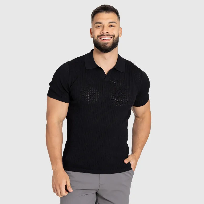 Férfi póló Iron Aesthetics Polo Knit, fekete-5