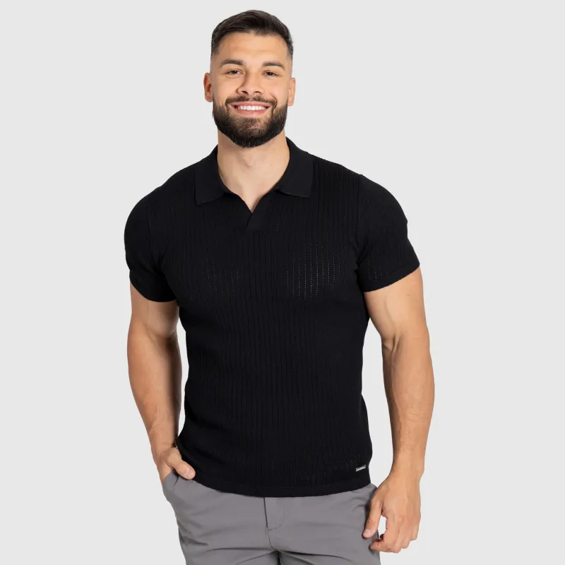 Férfi póló Iron Aesthetics Polo Knit, fekete-1