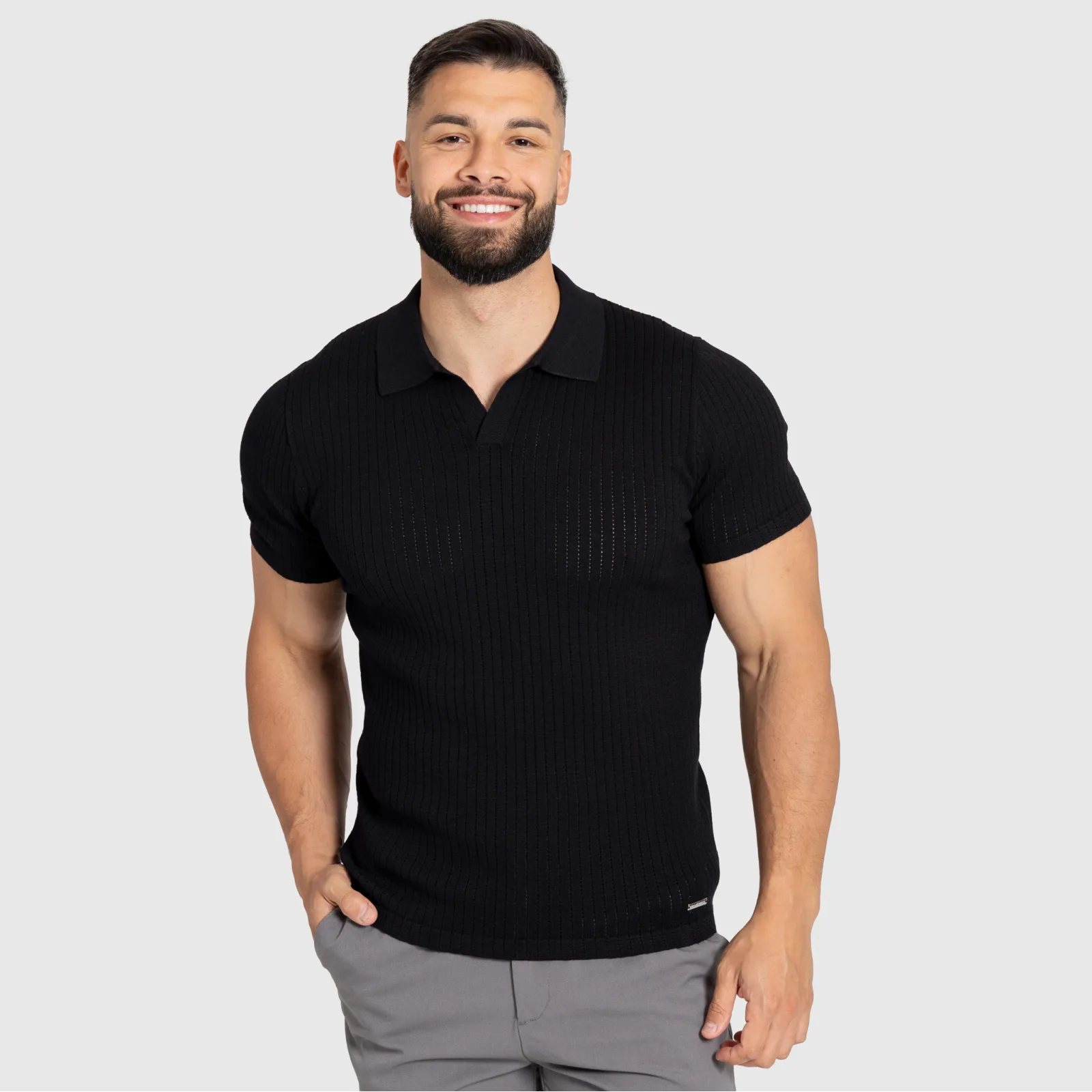 Férfi póló Iron Aesthetics Polo Knit, fekete-1