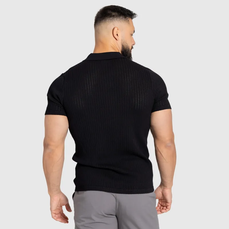 Férfi póló Iron Aesthetics Polo Knit, fekete-4