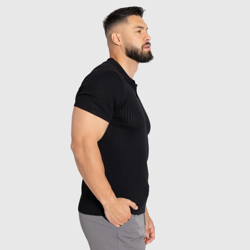 Férfi póló Iron Aesthetics Polo Knit, fekete-3