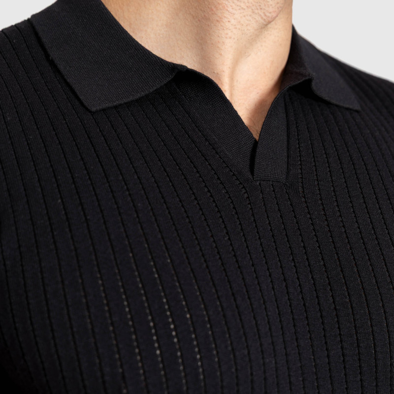 Férfi póló Iron Aesthetics Polo Knit, fekete · záber 6