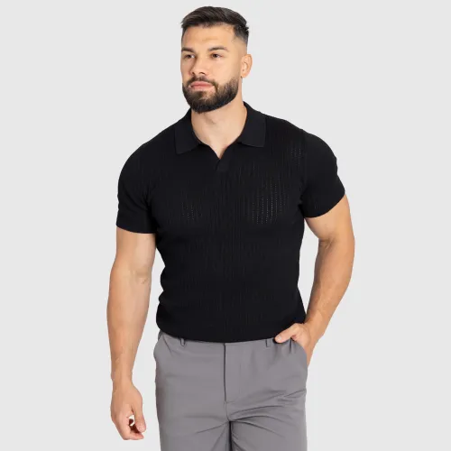 Férfi póló Iron Aesthetics Polo Knit, fekete