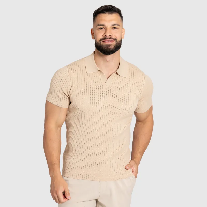 Férfi póló Iron Aesthetics Polo Knit, bézs-1