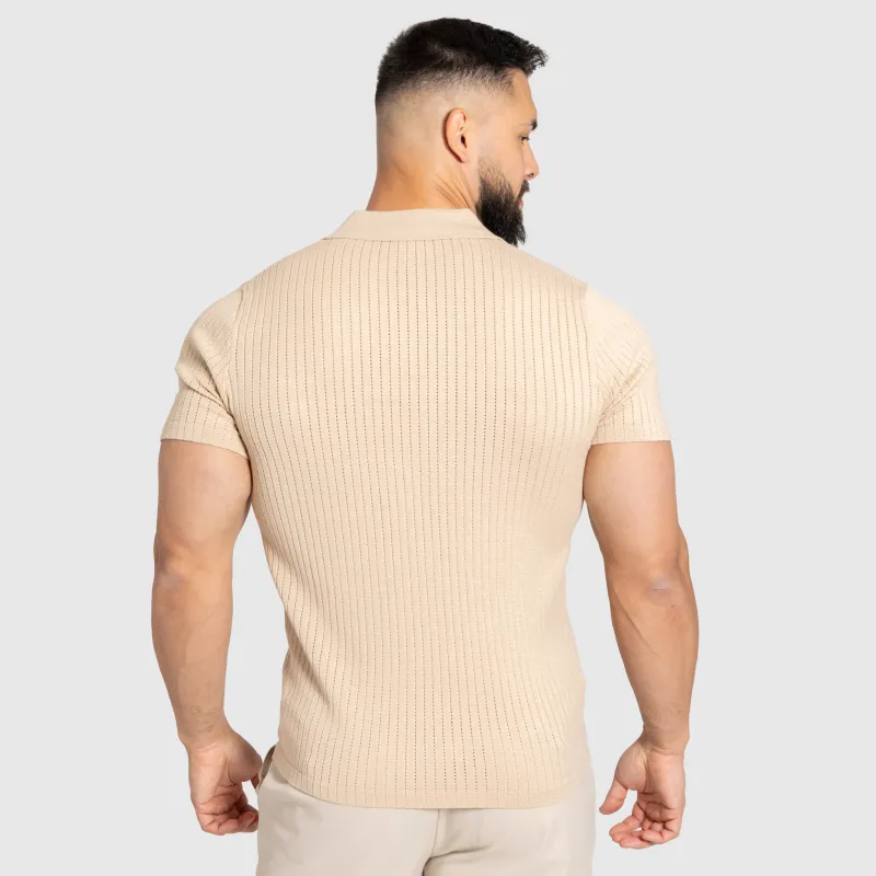 Férfi póló Iron Aesthetics Polo Knit, bézs-4