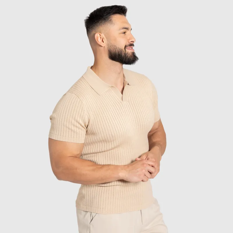 Férfi póló Iron Aesthetics Polo Knit, bézs-3