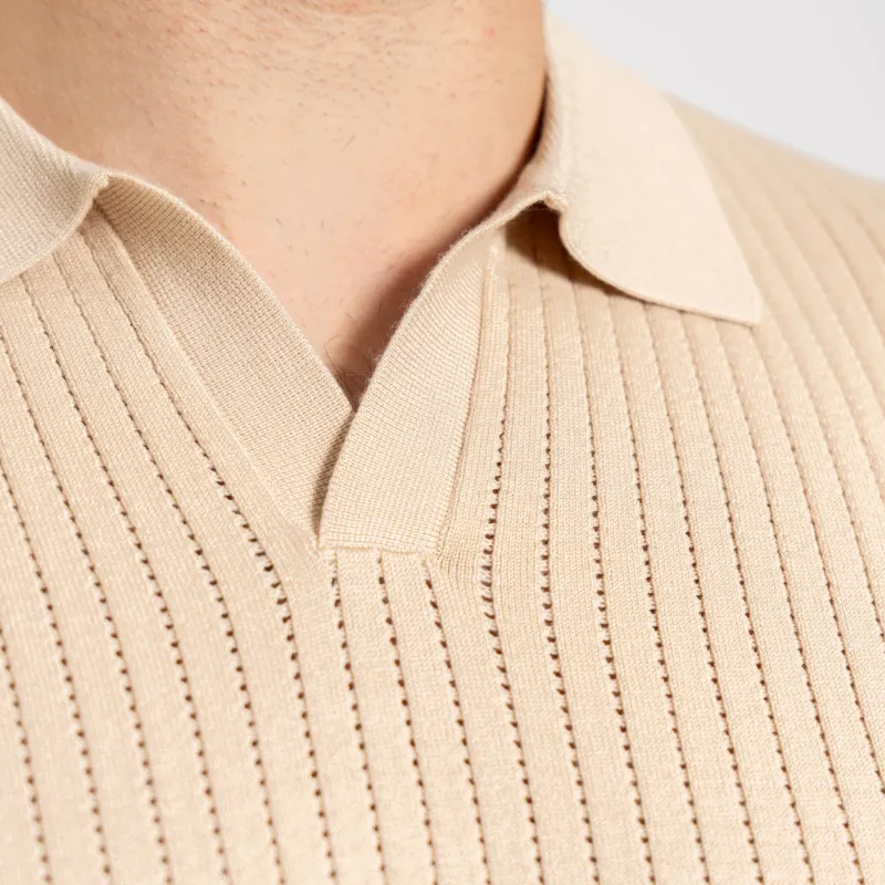 Férfi póló Iron Aesthetics Polo Knit, bézs-5
