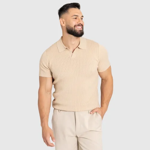 Férfi póló Iron Aesthetics Polo Knit, bézs