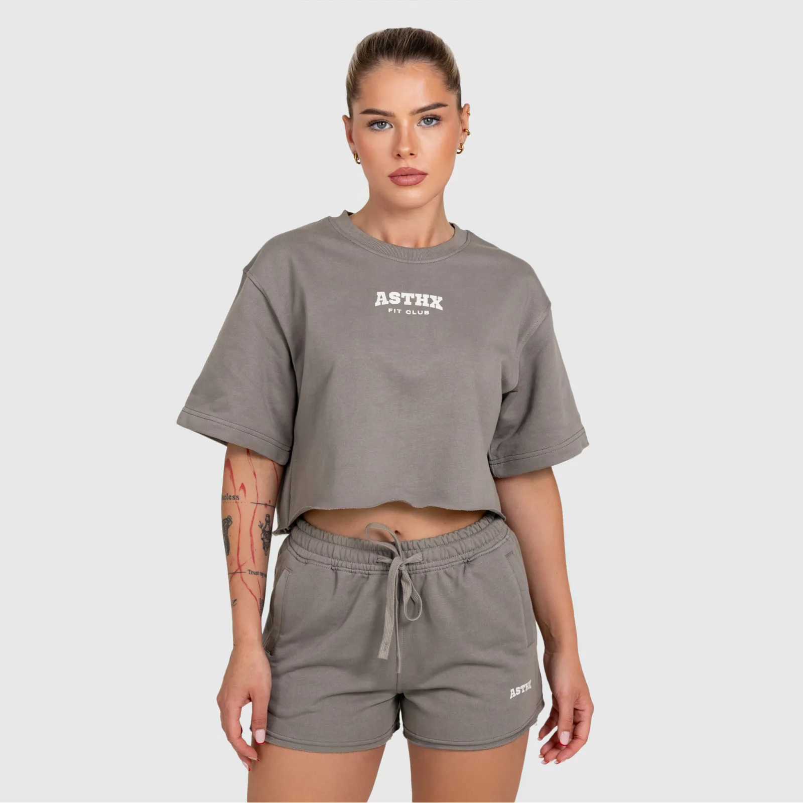 Női crop top Iron Aesthetics Heavy-Terry, szürke-1