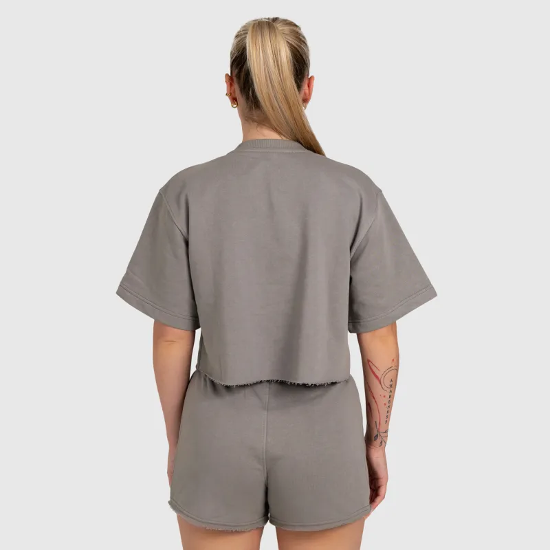Női crop top Iron Aesthetics Heavy-Terry, szürke-6