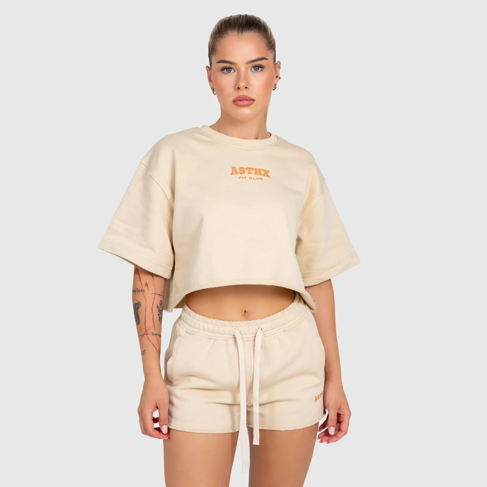 Női crop top Iron Aesthetics Heavy-Terry, bézs-1