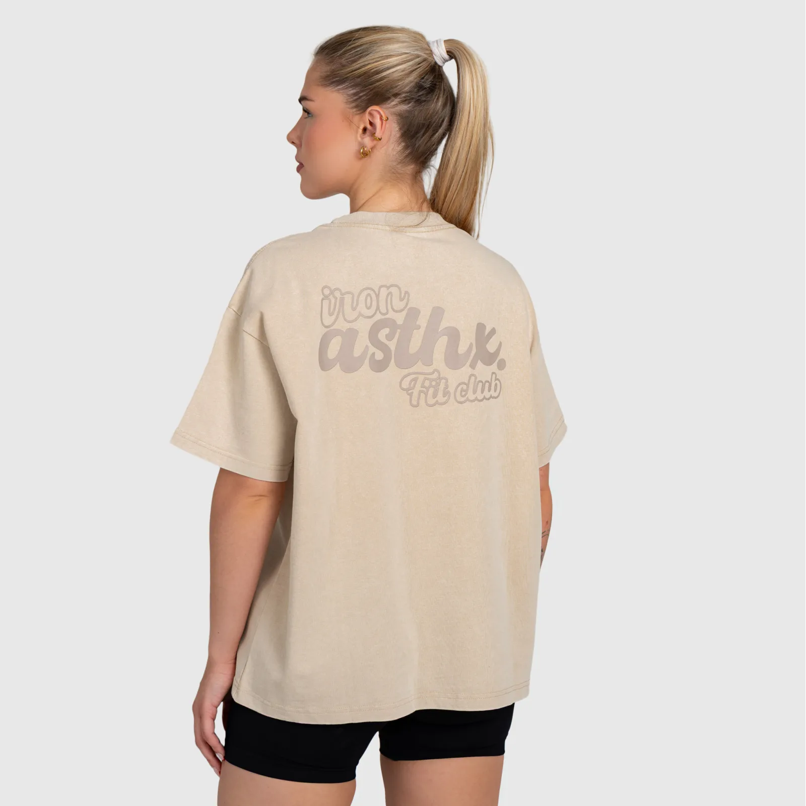Női oversized póló Iron Aesthetics Fit club, washed beige-4