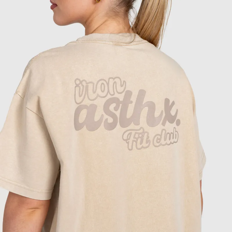 Női oversized póló Iron Aesthetics Fit club, washed beige-5