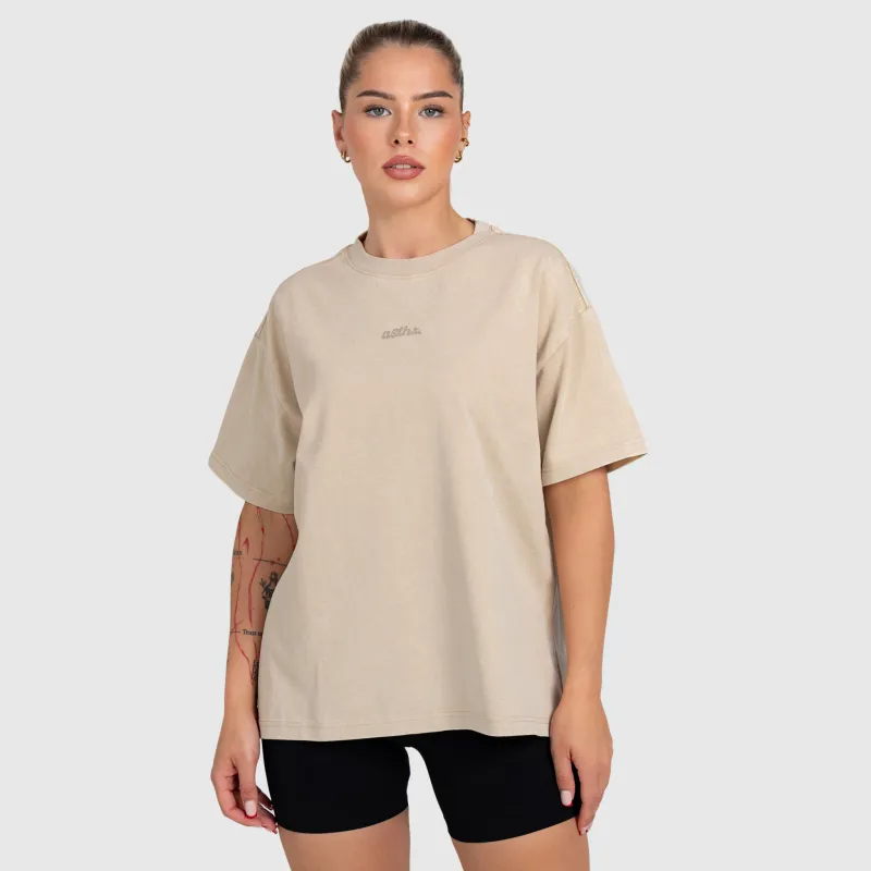 Női oversized póló Iron Aesthetics Fit club, washed beige-1