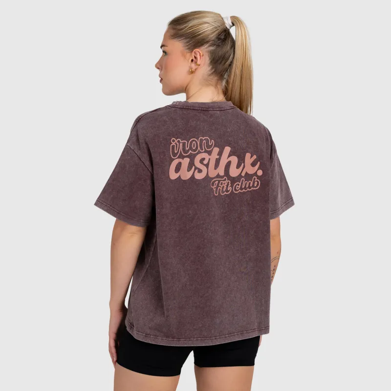 Női oversized póló Iron Aesthetics Fit club, washed  burgundy-1