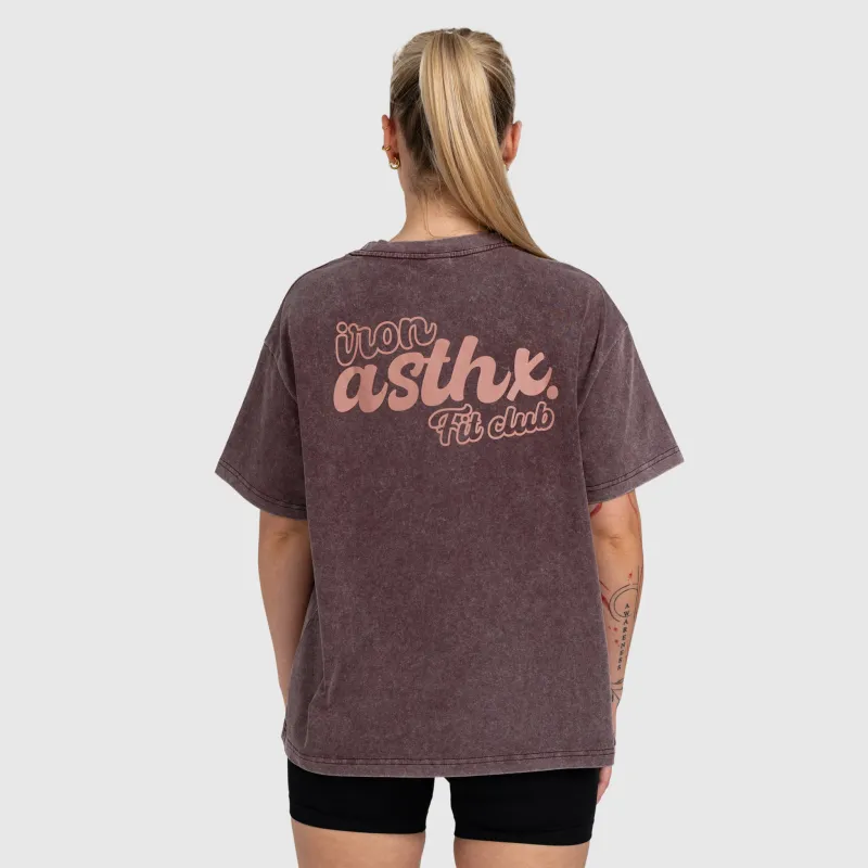 Női oversized póló Iron Aesthetics Fit club, washed  burgundy-7