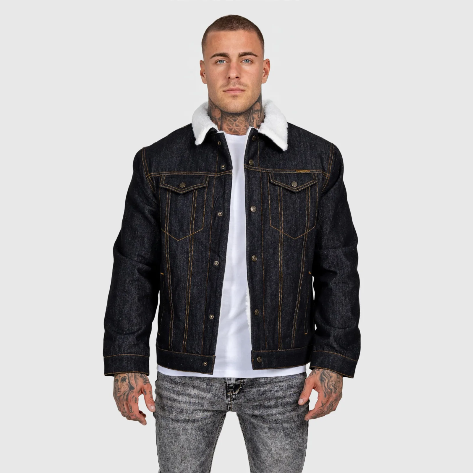 Férfi farmerkabát Iron Aesthetics Sherpa, fekete-1