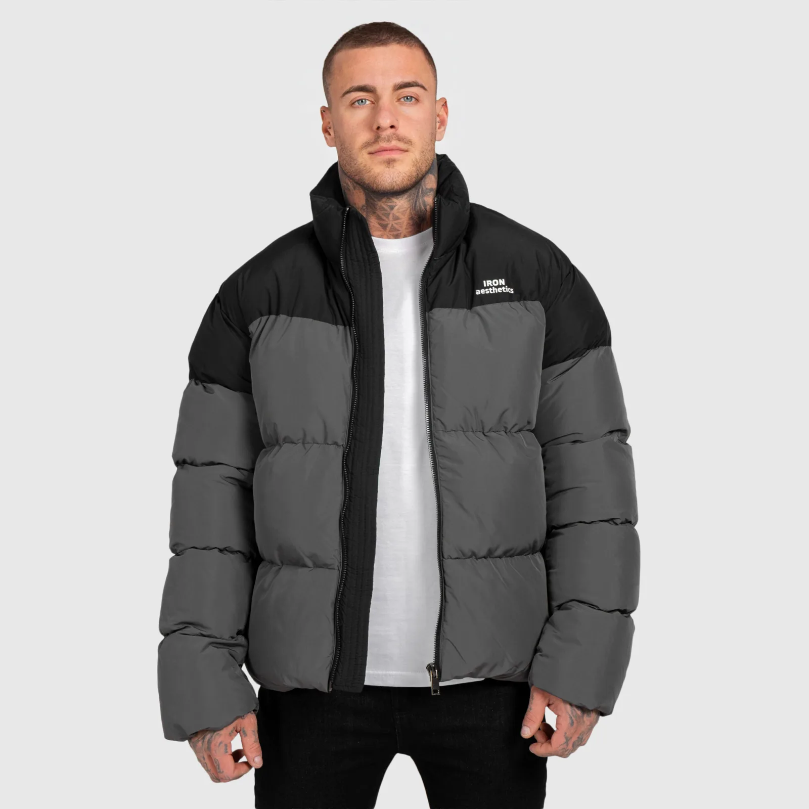 Férfi dzseki Iron Aesthetics Block Puffer, black/grey-1