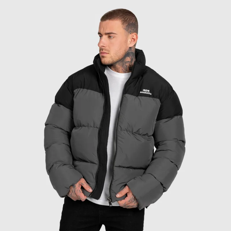 Férfi dzseki Iron Aesthetics Block Puffer, black/grey-3