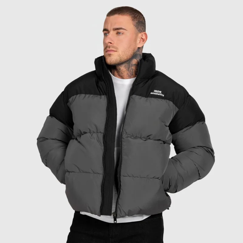 Férfi dzseki Iron Aesthetics Block Puffer, black/grey-4