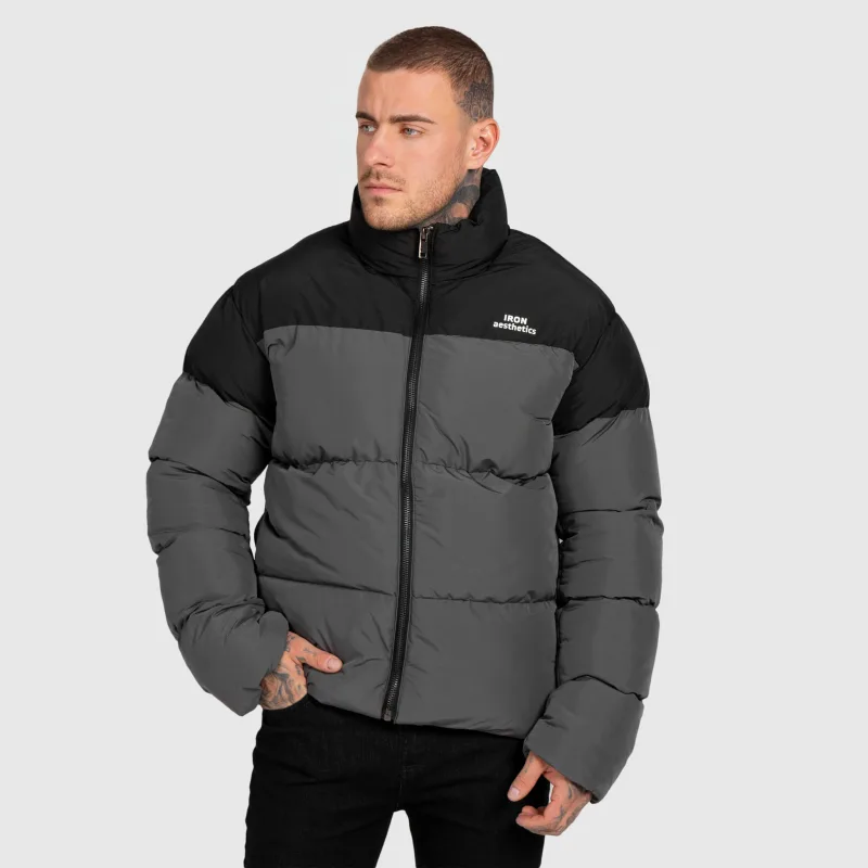 Férfi dzseki Iron Aesthetics Block Puffer, black/grey-5