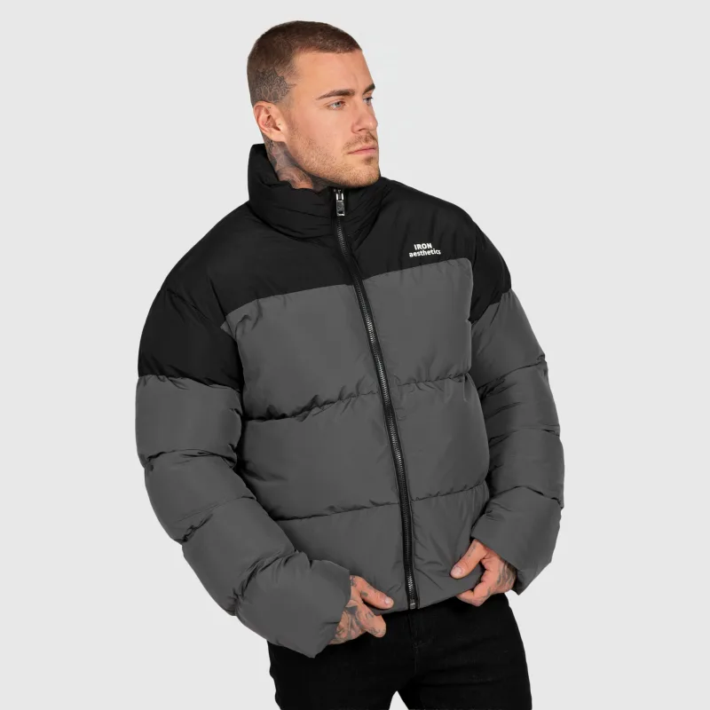 Férfi dzseki Iron Aesthetics Block Puffer, black/grey-6