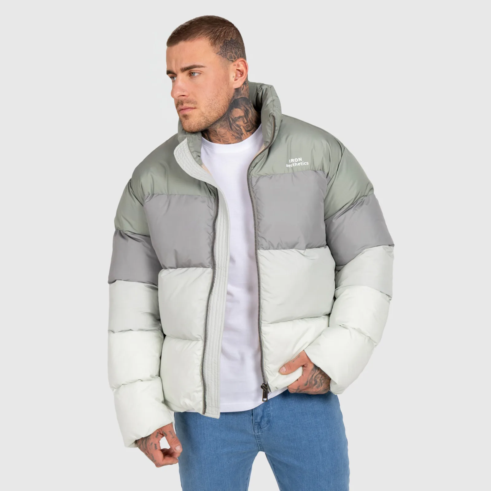 Férfi dzseki Iron Aesthetics Block Puffer, green-1