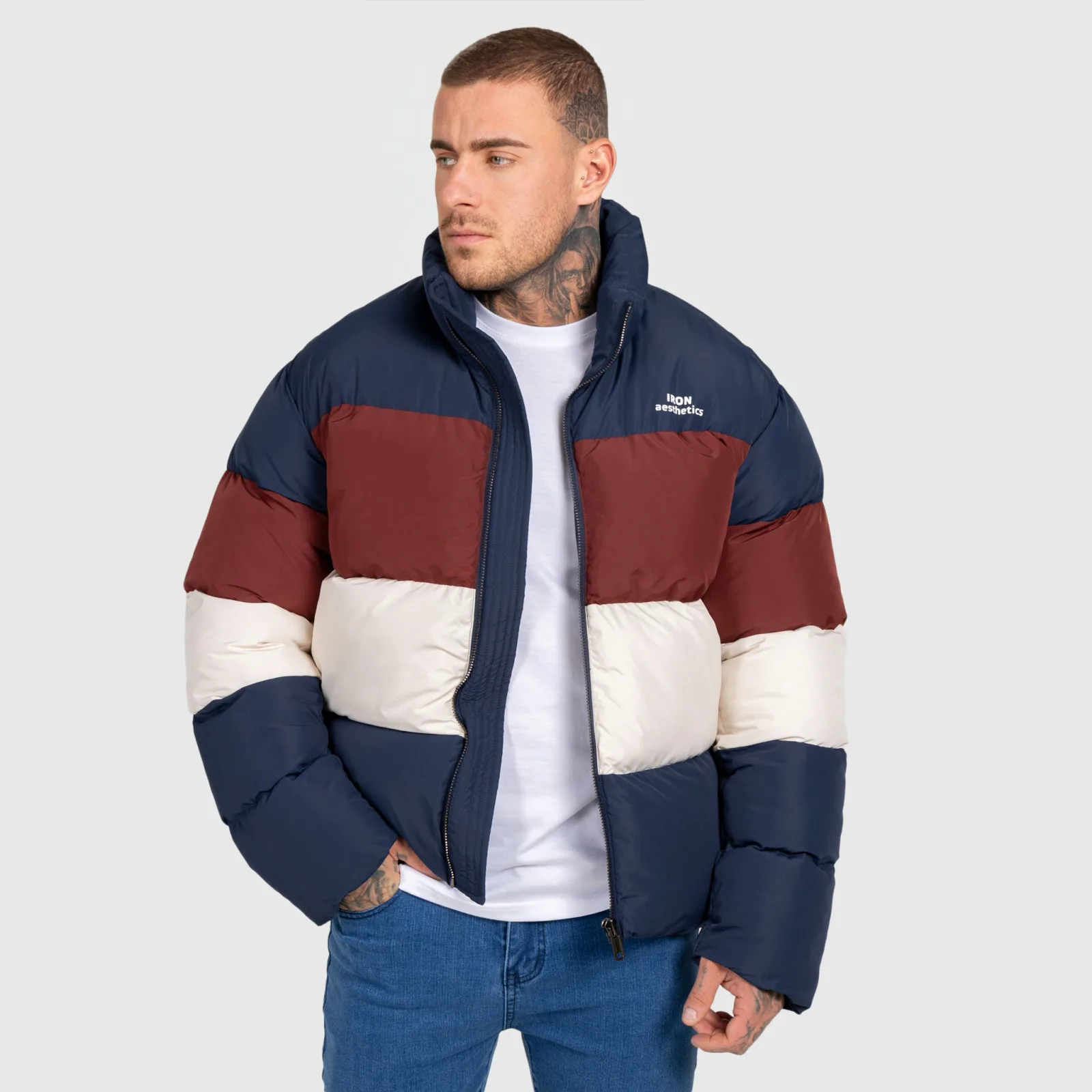 Férfi dzseki Iron Aesthetics Block Puffer, navy-1