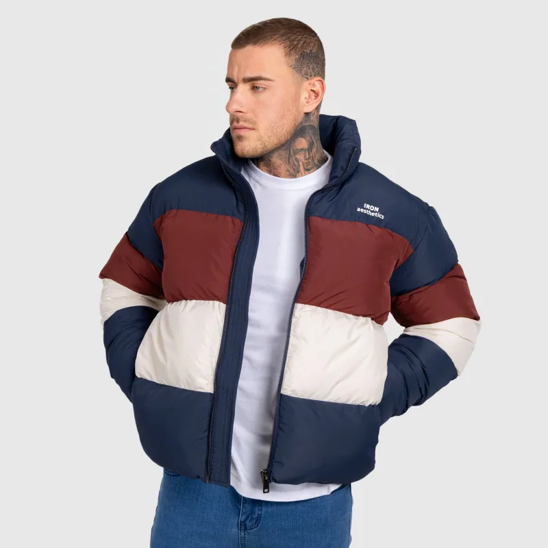 Férfi dzseki Iron Aesthetics Block Puffer, navy-4