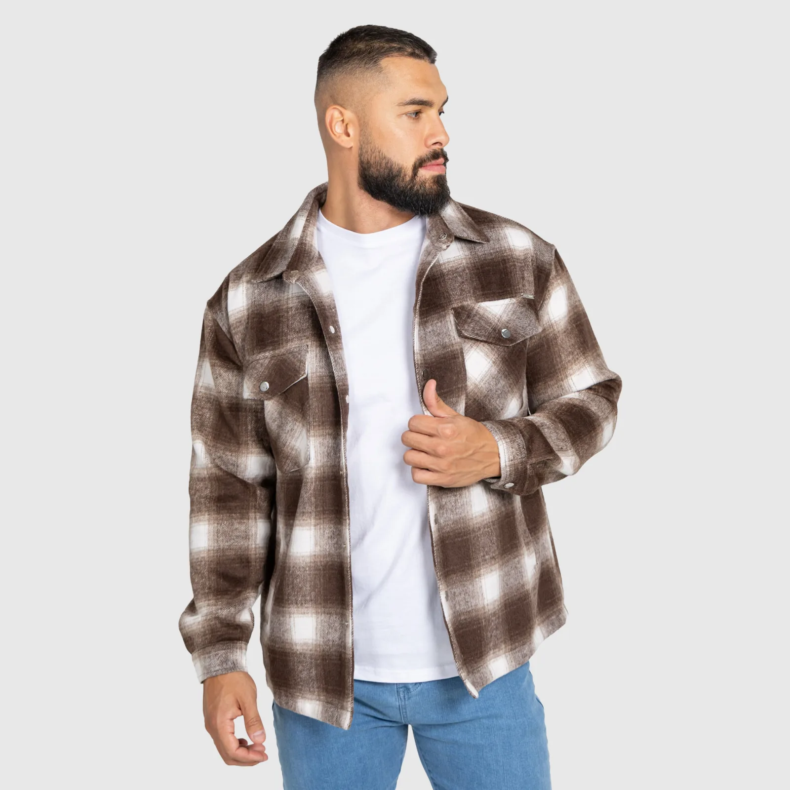 Férfi kockás ing Iron Aesthetics Timber brown/white-1
