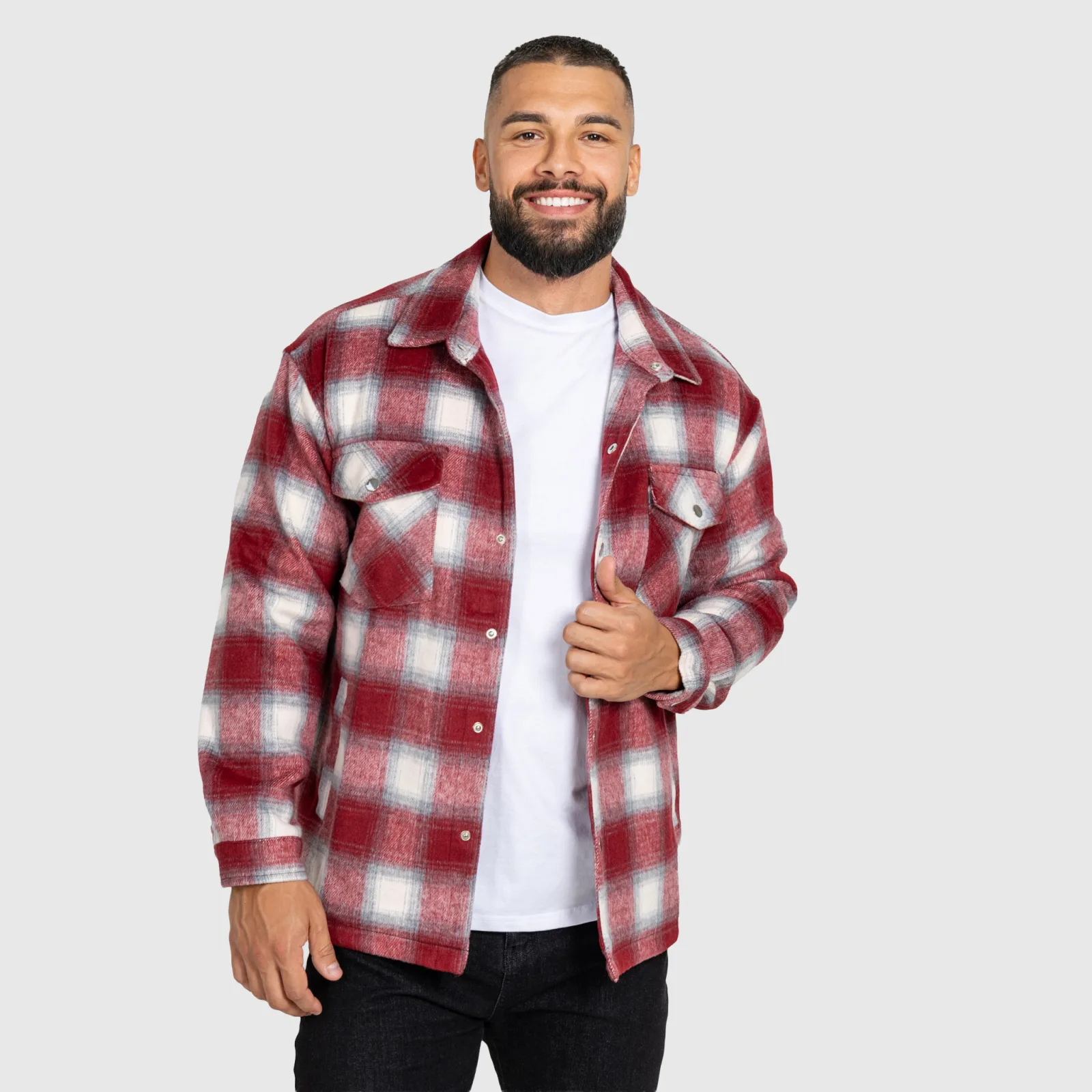 Férfi kockás ing Iron Aesthetics Timber, red/white-1