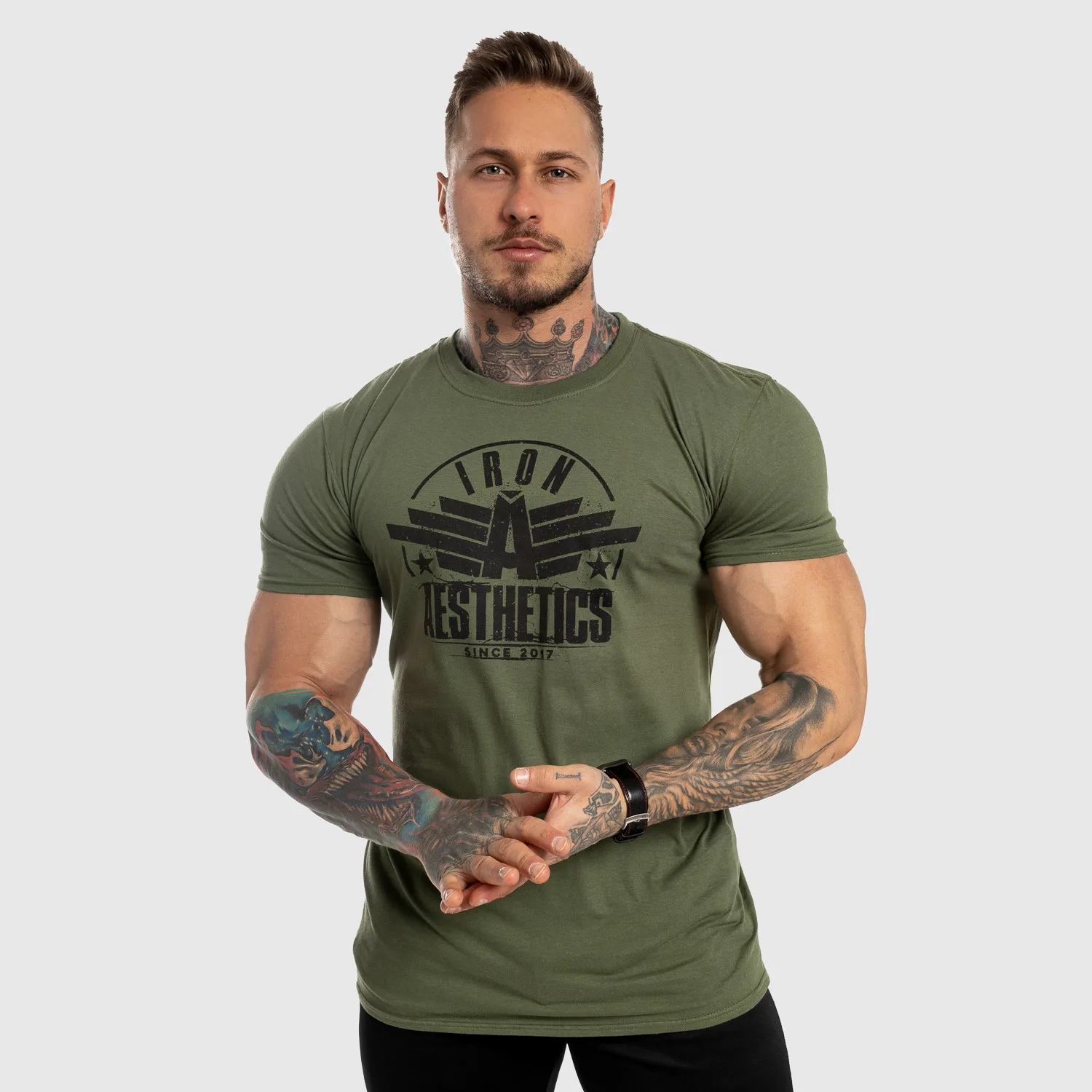 Férfi fitness póló Iron Aesthetics Force, zöld-1