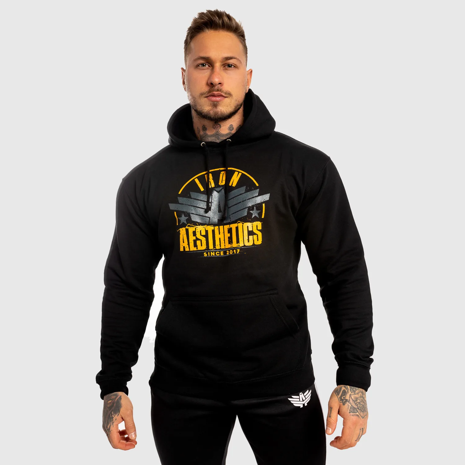 Fitness cipzár nélküli pulóver Iron Aesthetics Force, fekete-1