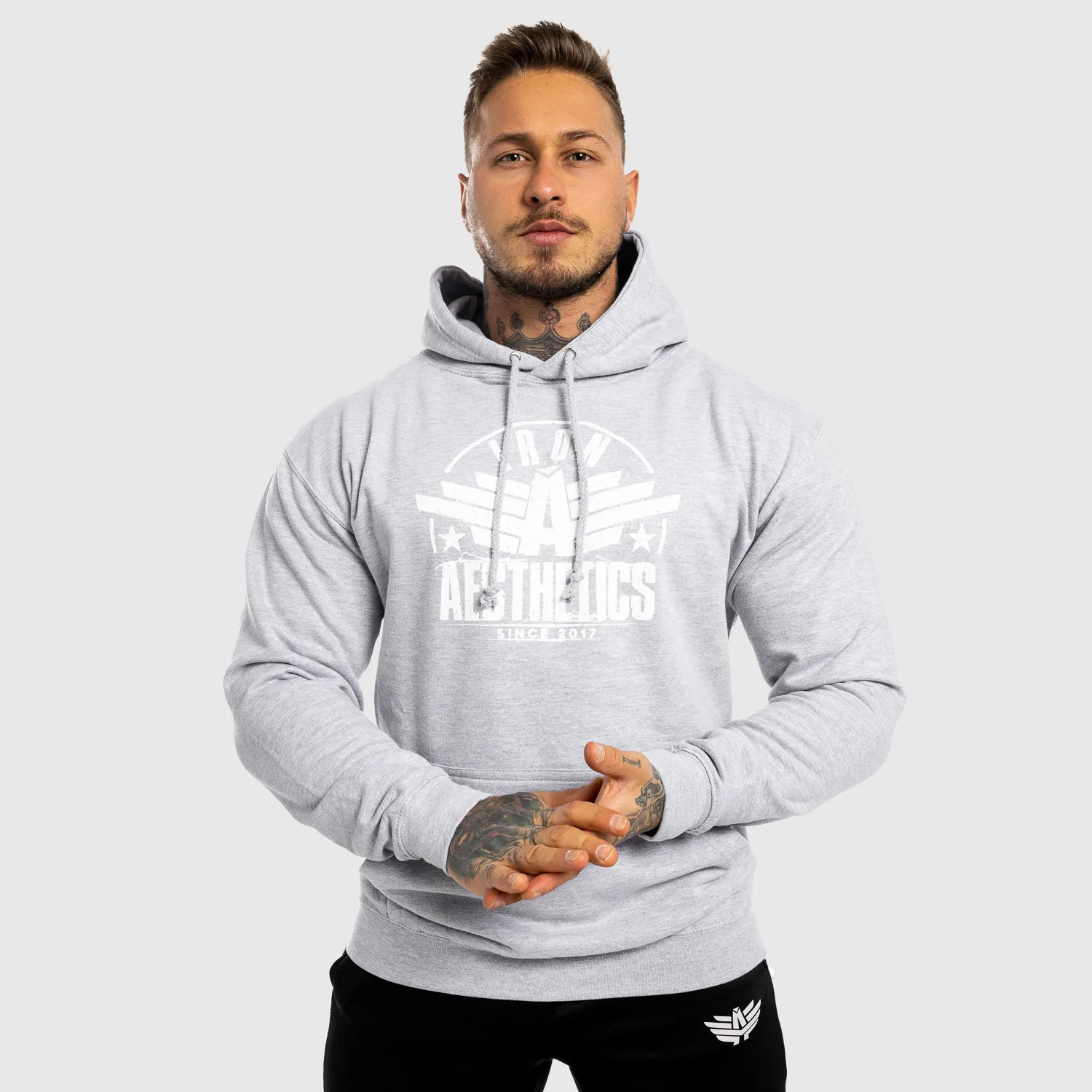 Fitness cipzár nélküli pulóver Iron Aesthetics Force, szürke-1
