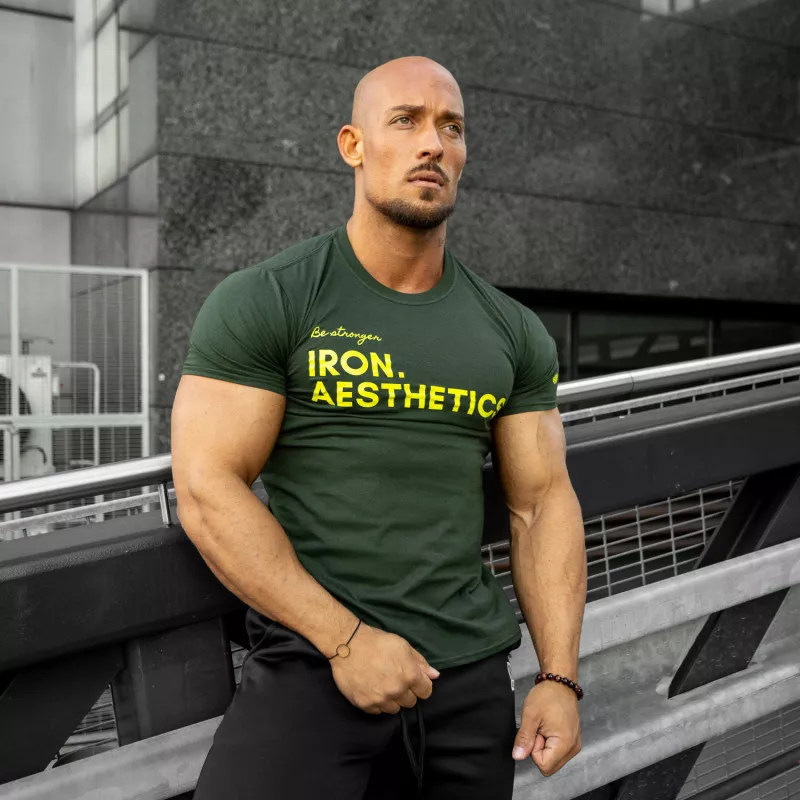 Férfi fitness póló Iron Aesthetics Be Stronger, zöld-2