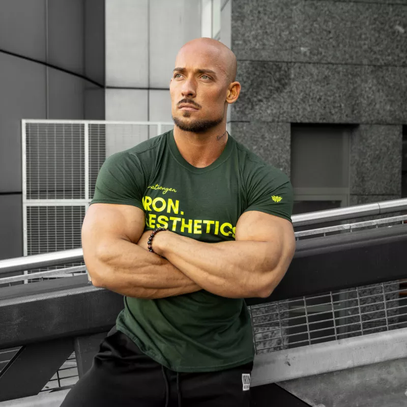 Férfi fitness póló Iron Aesthetics Be Stronger, zöld-5