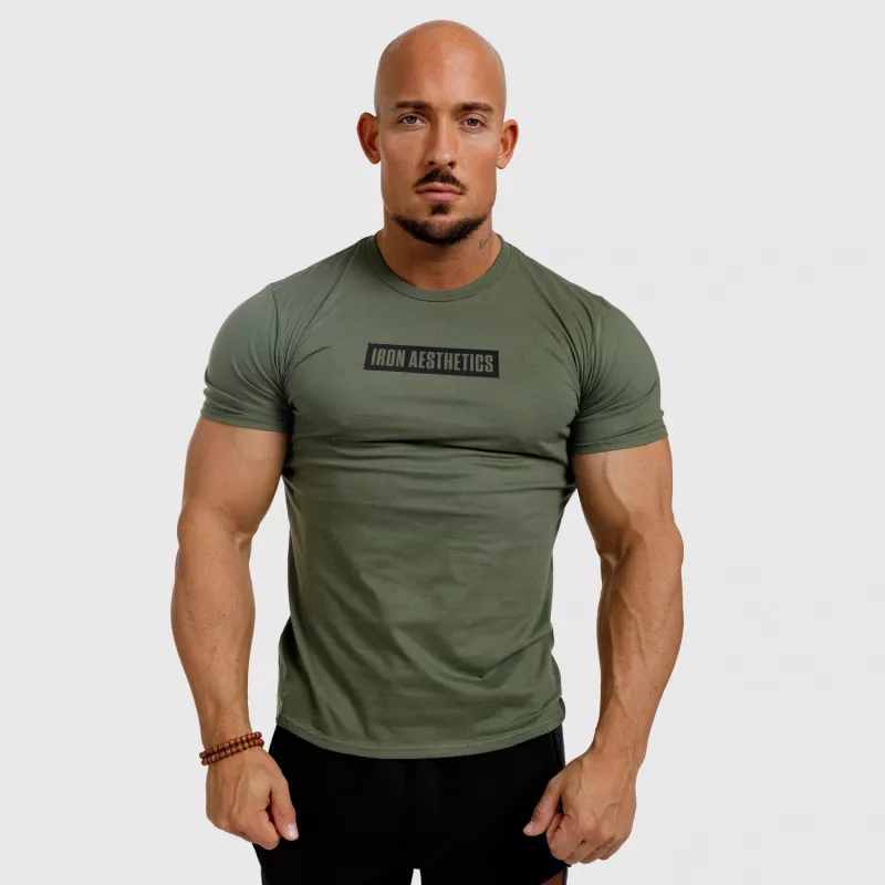 Férfi fitness póló Iron Aesthetics Boxed, katonazöld-1