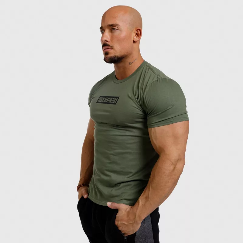 Férfi fitness póló Iron Aesthetics Boxed, katonazöld-3