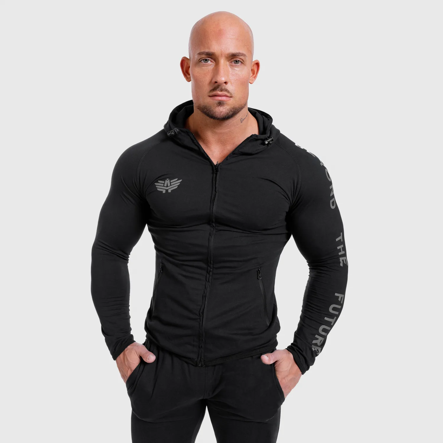 Férfi Slim Fit pulcsi Beyond the Future, fekete-1