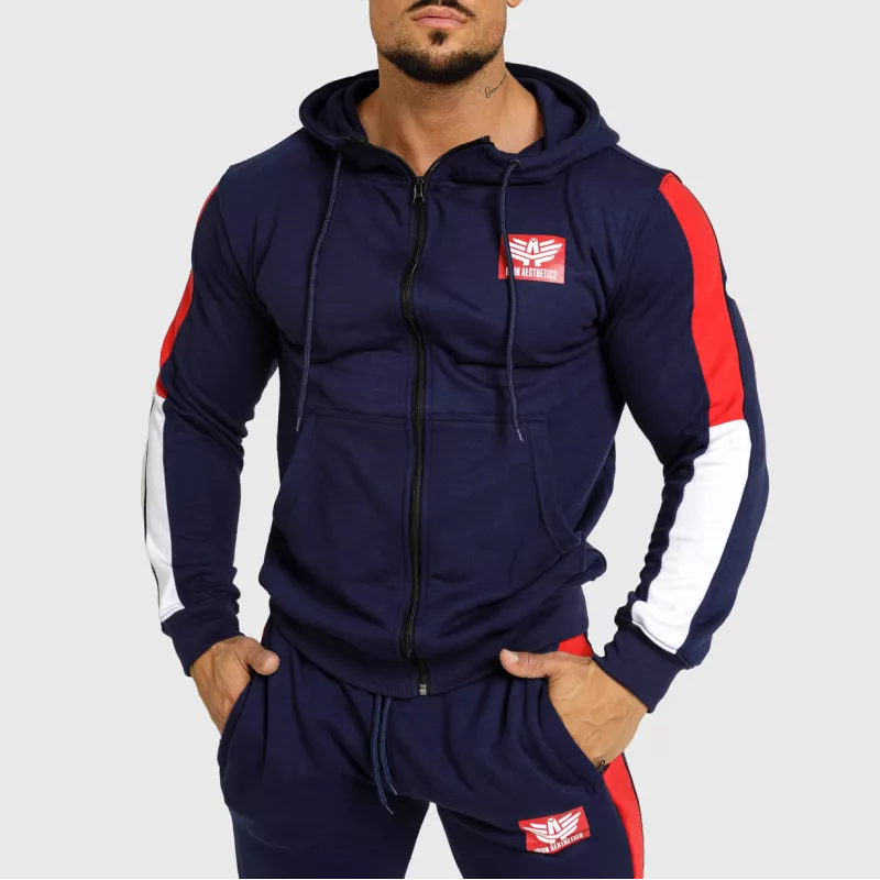 Kapucnis cipzáros pulcsi Iron Aesthetics Tricolora, navy-5