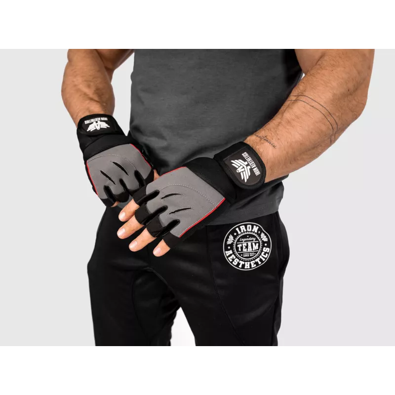 Edzőkesztyű Iron Aesthetics Leather Beast, szürke-6