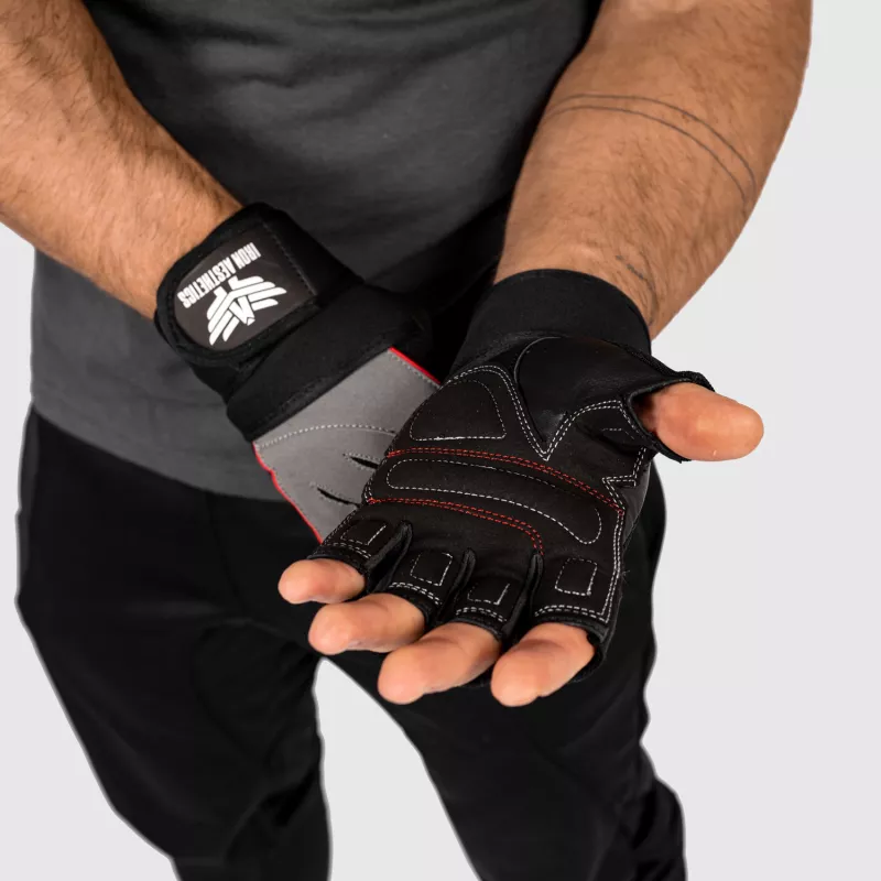 Edzőkesztyű Iron Aesthetics Leather Beast, szürke-4