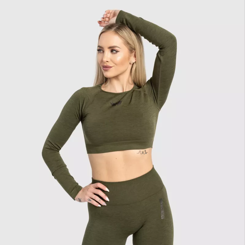 Női sport crop top Iron Aesthetics Solid, zöld-4